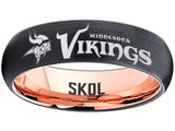 Minnesota Vikings Ring Black & Rose Gold Wedding Band 6mm | Sizes 6-13 #vikings #skol #nfl