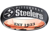 Pittsburgh Steelers Ring 6mm Black & Rose Gold Wedding Band | Sizes 6-13 #pittsburgh #steelers