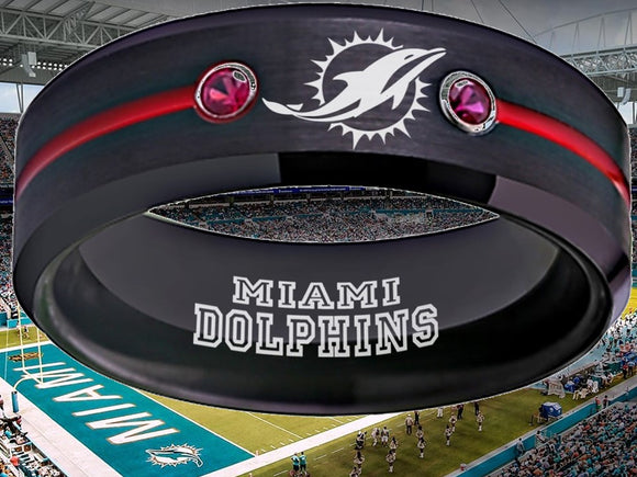 Miami Dolphins Ring Black & Red CZ Tungsten Wedding Ring #miami #dolphins #miamidolphins
