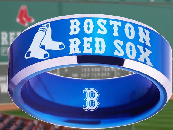 Boston Red Sox Ring Red Sox Wedding Ring Blue & Silver Ring Size 4 - 17 #redsox