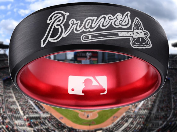 Atlanta Braves Ring Braves Logo Ring Black and Red Wedding Band #mlb #braves
