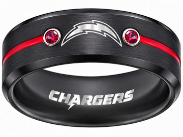 LA Chargers Ring | Black & Red CZ | Customizable