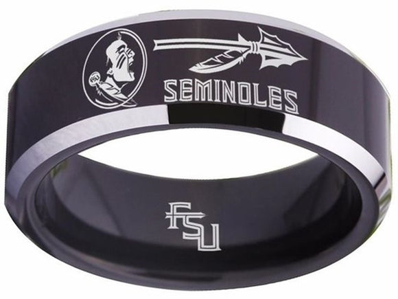 Florida State Seminoles Ring FSU Logo Ring Wedding Band Black & Silver Ring #fsu #ncaa