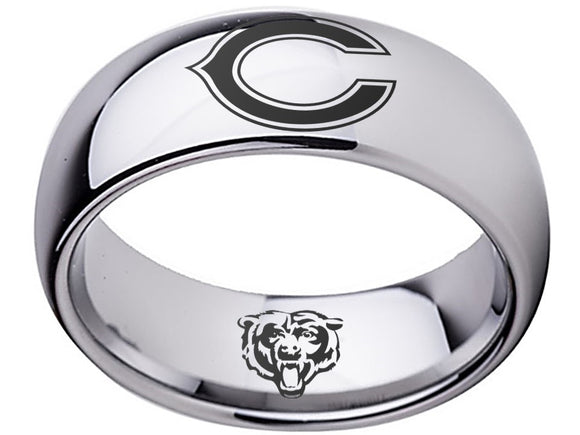 Chicago Bears Ring Silver Ring 8mm Tungsten Wedding Band Sizes 5 - 16 #bears
