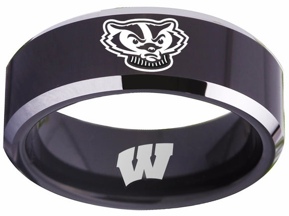 Wisconsin Badgers Ring Black Ring Tungsten NCAA #badgers