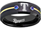 Texas Rangers Ring Black Gold Blue CZ Wedding Band Style | Sizes 6-13 #texasrangers #mlb