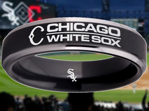 Chicago White Sox Ring Black & Silver 6mm Wedding Ring Sizes 5 - 13 #whitesox #mlb