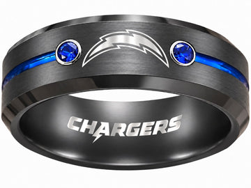 LA Chargers Ring | Black & Blue CZ | Customizable