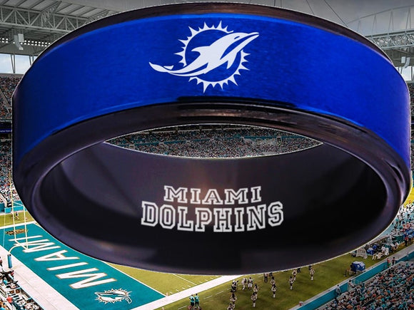 Miami Dolphins Ring Blue & Black Tungsten Wedding Ring #miami #dolphins #miamidolphins