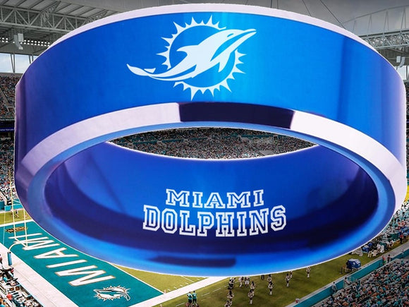 Miami Dolphins Ring Blue Tungsten Wedding Ring #miami #dolphins #miamidolphins