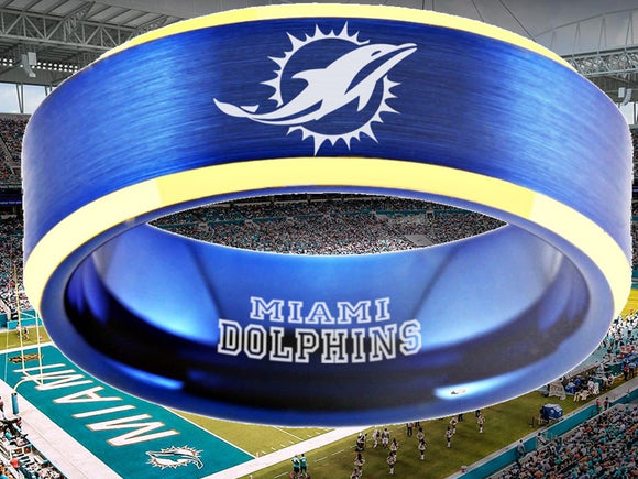 Miami Dolphins Ring Blue & Gold Tungsten Wedding Ring #miami #dolphins #miamidolphins