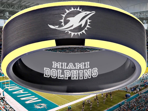 Miami Dolphins Ring Black & Gold Tungsten Wedding Ring #miami #dolphins #miamidolphins