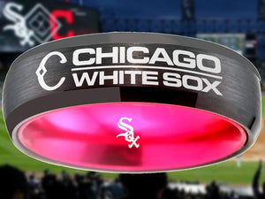 Chicago White Sox Ring Black & Pink 6mm Wedding Ring Sizes 6 - 13 #whitesox #mlb
