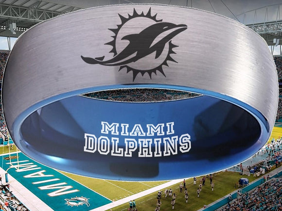 Miami Dolphins Ring Silver & Blue Tungsten Wedding Ring #miami #dolphins #miamidolphins