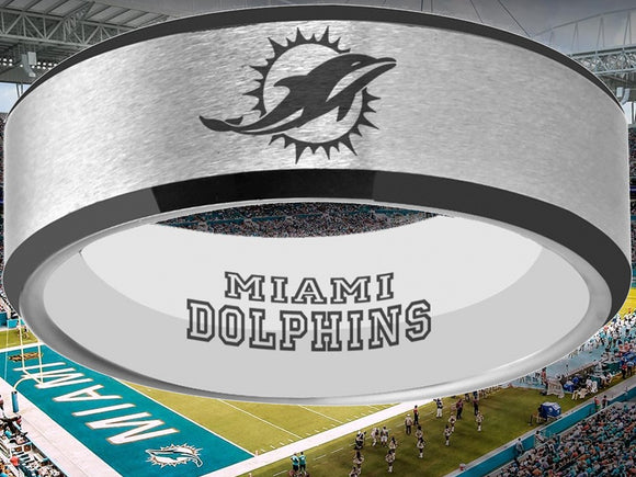 Miami Dolphins Ring Silver & Black Tungsten Wedding Ring #miami #dolphins #miamidolphins