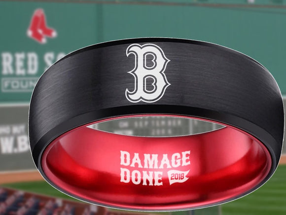 Boston Red Sox Ring Black & Red Wedding Ring Damage Done Sizes 6 - 13