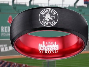 Boston Red Sox Ring Black and Red Wedding Ring Boston Strong Sizes 6 - 13