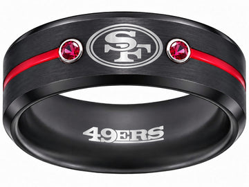 San Francisco 49ers Ring | Black & Red CZ | Customizable