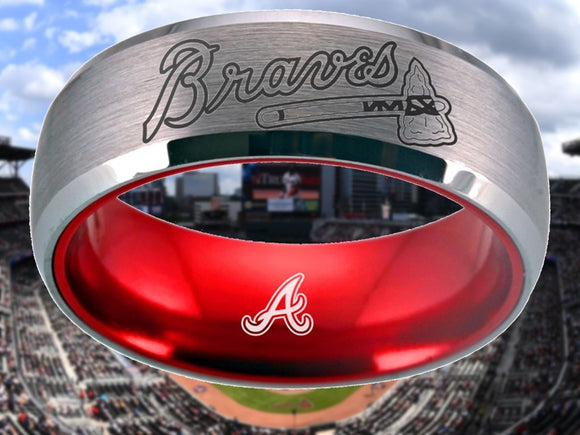 Atlanta Braves Ring Silver & Red Tungsten Wedding Ring Sizes 6 - 13 #atlanta #braves