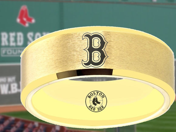 Boston Red Sox Ring Red Sox Wedding Ring Matte Gold Sizes 6 - 13
