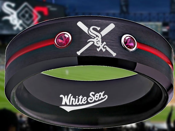 Chicago White Sox Ring Black & Red CZ Wedding Ring Sizes 6 - 13 #whitesox #mlb