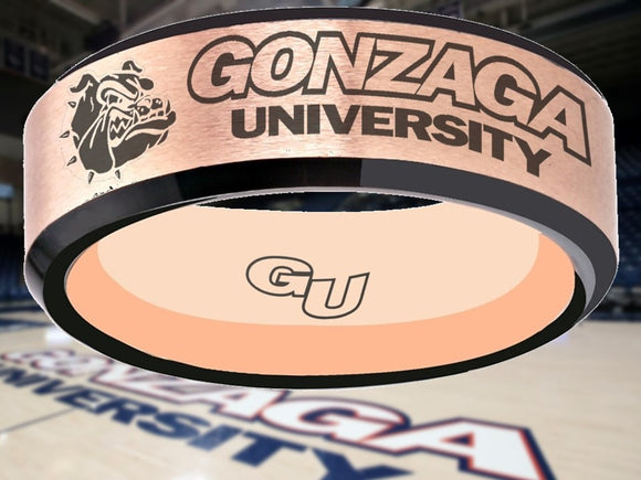 Gonzaga Bulldogs Ring Rose Rose Gold & Black Wedding Ring Sizes 6 - 13 #gonzaga #bulldogs