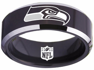 Seattle Seahawks Ring 8mm Black Tungsten Wedding Ring Size 4 - 17 #Seahawks