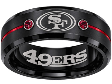 San Francisco 49ers Ring | Black & Red CZ Wedding Ring | Sizes 6-13