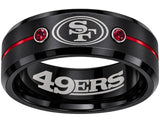 San Francisco 49ers Ring | Black & Red CZ Wedding Ring | Sizes 6-13
