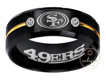 San Francisco 49ers Ring | Black & Gold CZ Wedding Ring | Sizes 6-13