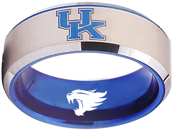 UK Kentucky Wildcats Ring Silver and Blue Ring Tungsten Ring #wildcats