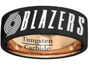 Portland Trail Blazers Ring 8mm Black & Rose Gold Tungsten Ring #blazers