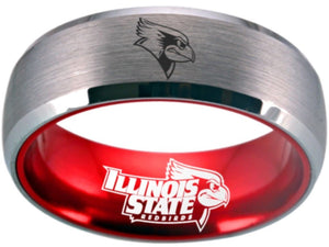Illinois State Redbirds Logo Ring Silver and Red Wedding Band #isu #redbirds