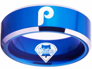 Philadelphia Phillies Ring Blue Phillies Logo Ring MLB Wedding Band #phillies #mlb