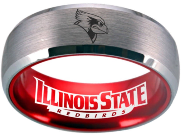 Illinois State Redbirds Logo Ring Silver and Red Wedding Ring #isu #redbirds