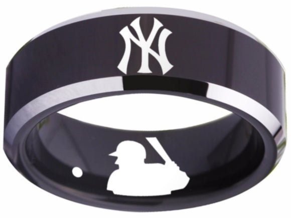 New York Yankees Ring Yankees Logo Ring Black Silver Wedding Ring #newyork #yankees