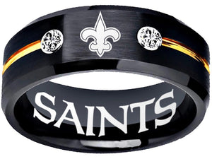 New Orleans Saints Ring Saints Logo Ring Black and Gold with CZ Stones #saints