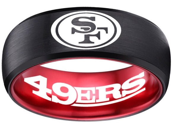 San Francisco 49ers Ring Black and Red Ring 8mm Tungsten Ring #49ers