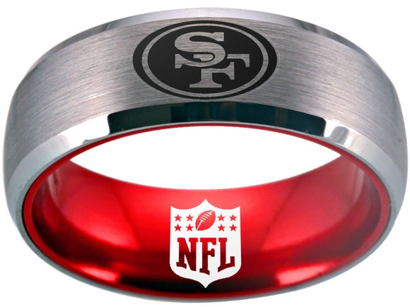 San Francisco 49ers Ring | Silver & Red Wedding Ring | Sizes 6-13