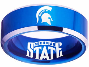 Michigan State Spartans Logo Ring Blue and Silver Wedding Band #michiganstate #spartans