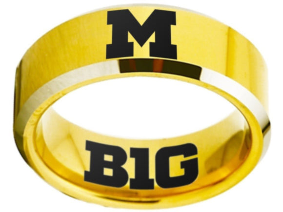 Michigan Wolverines Ring Gold Black Logo Ring Big 10 Band #michigan