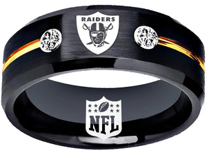 Oakland Raiders Ring Black and Gold Logo Ring with CZ Stones #raiders
