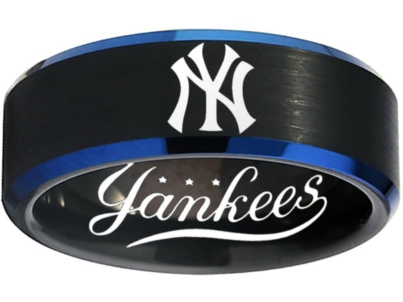 New York Yankees Ring | Black & Blue Wedding Band | Sizes 6-13