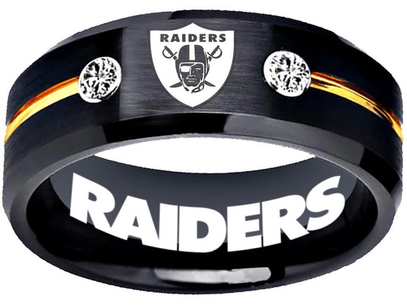 Oakland Raiders Ring Black & Gold Logo Ring with CZ Stones #raiders