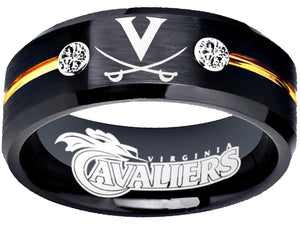 Virginia Cavaliers logo Ring Black and Gold CZ Stone #virginia #cavaliers