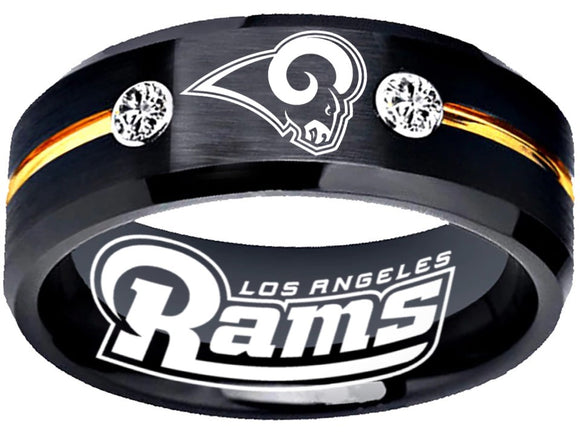 Los Angeles Rams Ring Black and Gold Logo Ring with CZ stones #rams