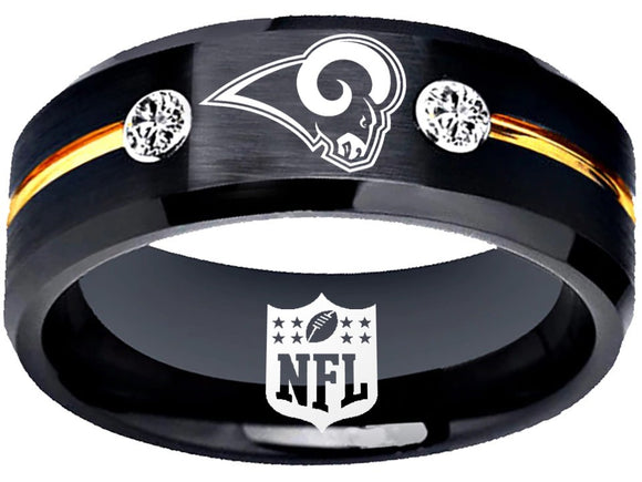 Los Angeles Rams Ring Black & Gold Logo Ring with CZ stones #rams