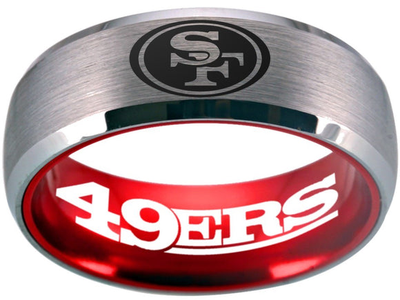 San Francisco 49ers Ring Silver & Red Ring 8mm Tungsten Ring #49ers