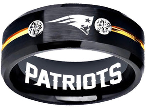 New England Patriots Ring Black and Gold Patriots Logo Ring CZ tungsten #patriots