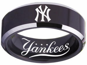 New York Yankees Ring Black & Silver Wedding Band | Sizes 4-17